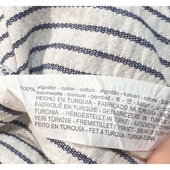 Zara Sz S Long Blue Ivory Striped Trench Seersucker Utility Duster Vest Jacket - Picture 11 of 12